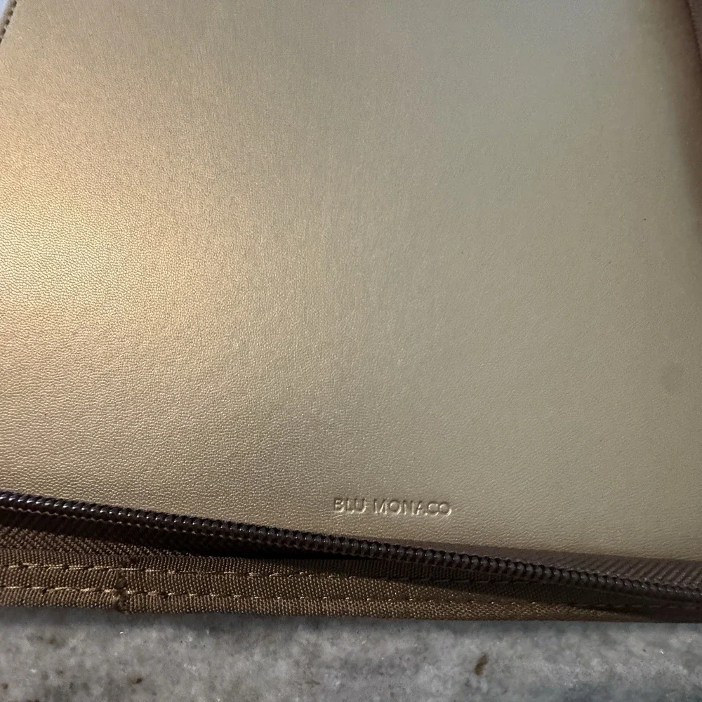 Blu Monaco Brown Vegan‎ Leather Portfolio Binder Full Zip Organizer Work Case